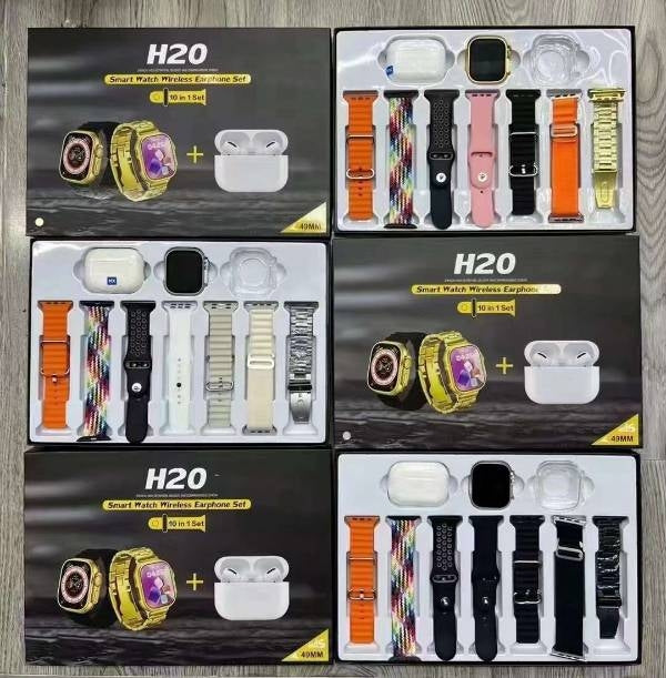 H20 Ultra Smartwatch 10 in 1 Ultra Smart Watch With ( 7 Straps + Silicone case + Earbuds ) Full HD Display High Quality Watch