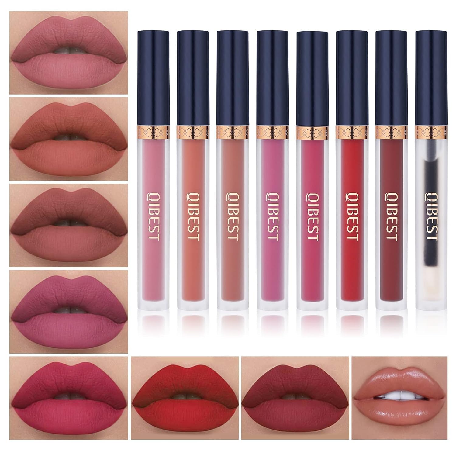 7Pcs Matte Liquid Lipstick + 1Pcs Lip Plumper Makeup Set Kit, Long Lasting Waterproof Velvet Lip Gloss Set, Pigmented Halloween Lip Makeup Gift Sets for Girls and Women