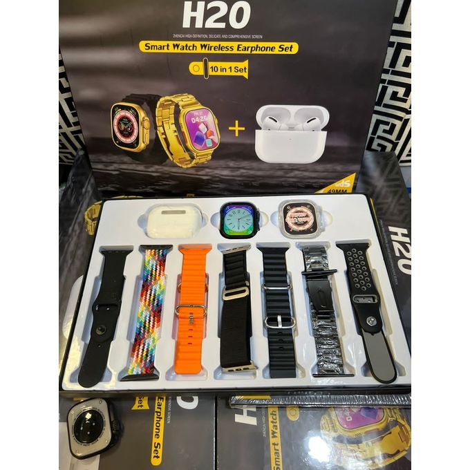 H20 Ultra Smartwatch 10 in 1 Ultra Smart Watch With ( 7 Straps + Silicone case + Earbuds ) Full HD Display High Quality Watch